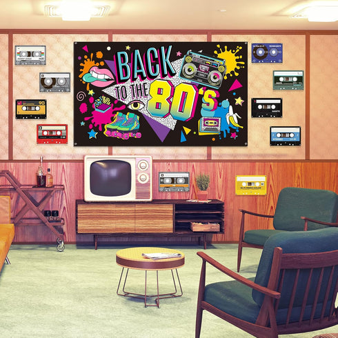 Irenare Back to The 80's Party Banner Decorations Supplies for Photography Background, 73 x 43 x 0.04 Inch