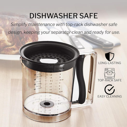 Amco 32oz Grease Separator, Bottom Release, Mess-Free Pouring, Dishwasher Safe