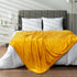 Cozy 50x60 Inches PAVILIA Fleece Throw Blanket for Couch with Pom Pom Fringe, Mustard Yellow, Soft Fuzzy Flannel
