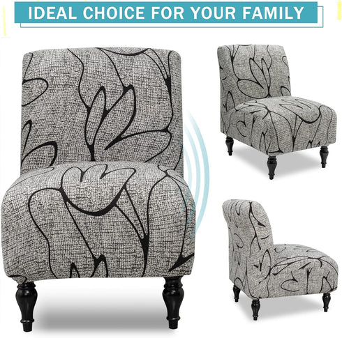 Armless Room(Grey/Black,1) Iauddy Accent Slipper Chair Cover Slipcover,Stretch Spandex Printed Removable Non-Slip Silp