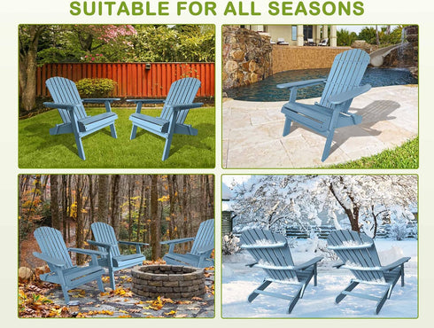 Set, 250 Lbs Folding Adirondack Chairs Solid Wood Outdoor Chairs with Wide Armrests, Turquoise Grey, Capacity