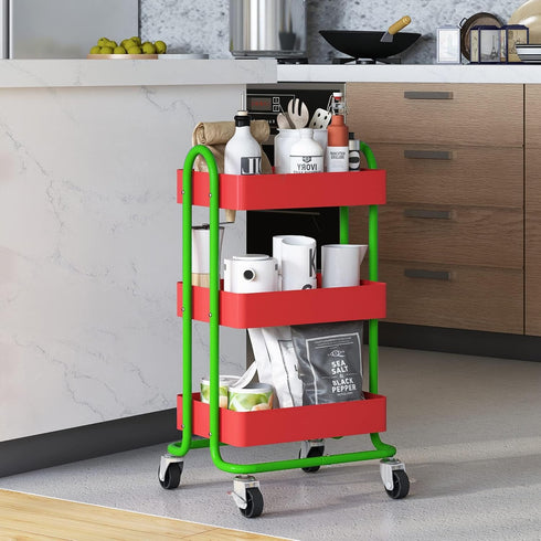 Cart,3-Tier Wheels,3 Office,Home,Kitchen,Garden13.4"x18.1"x31" Metal Rolling Metal Rolling Cart with Tier Utility Cart