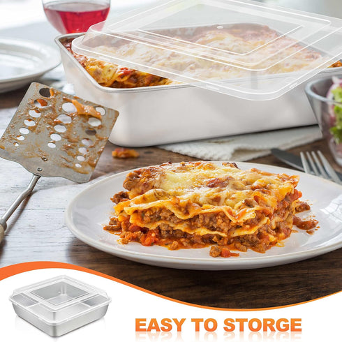 Herogo 8”x 8” Square Cake Pan Set, Stainless Steel with Lid for Brownies, Lasagna, and Cakes, 2 Pans + 2 Lids