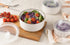 KooK Ceramic Nesting Bowls with Lids, Embossed Food Storage Containers, Set of 4, Ivory