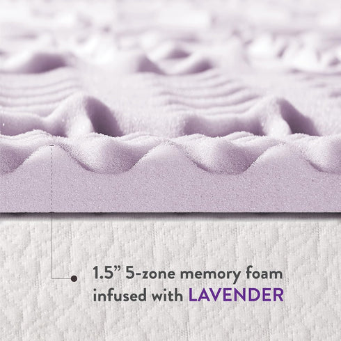 Mellow 1.5 Inch 5-Zone Memory Foam Mattress Topper with Soothing Lavender Infusion, Queen Size
