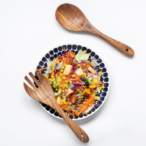 Muso Acacia Salad Servers, 12-Inch Wooden Tongs for Serving Salad Mixes, Set of 2