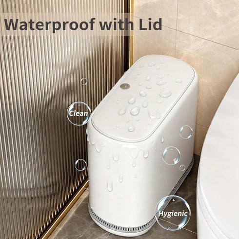 Gleynest 3 75 (5 Small Bathroom Trash Can with Lid, Gallon Slim Garbage Bin with Pop-Up Lid & Air-Pressure Bag Lock