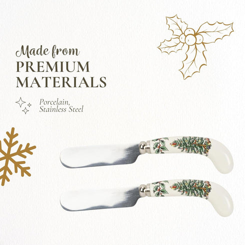 Spode Christmas Tree Cheese Spreaders, Set of 4, 4.75" Stainless Steel Butter Knife