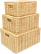 Milli's Product Wicker Storage Baskets Hand Woven with Lids Set of 3 (Large, Medium,