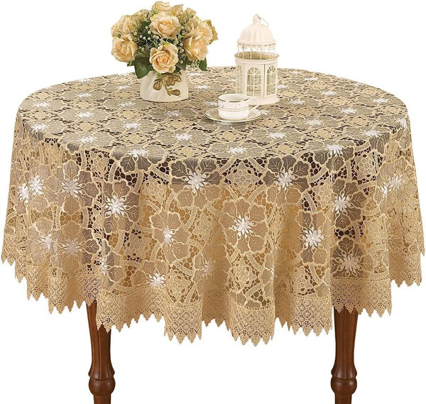 Simhomsen Beige Embroidered Lace Tablecloth - 72 Inch Round