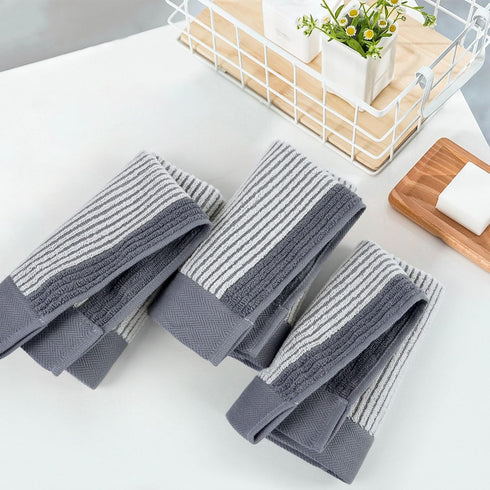 12 Set, 13 13 Inches, Cleanbear Wash Cloths for Showering, Washcloths with Stylish Jacquard Weaved Design, Cotton