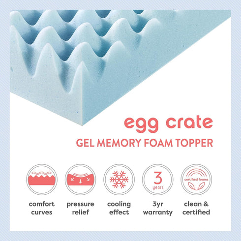 Best Price Mattress 2 Inch Egg Crate Memory Foam, Cooling Gel Infusion Full Mattress Topper, Blue