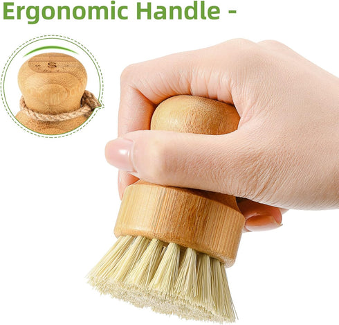 SUBEKYU Bamboo Dish Scrub Brush for Kitchen Sink, Natural Wooden Washing Dish Brush Scrubber with Sisal Bristles