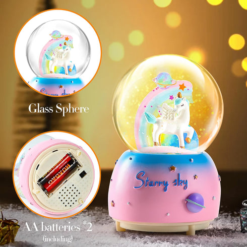 VECU Unicorn Snow Globe with Music, Perfect Music Box for Kids, Girls, Granddaughters Birthday (Manual Snow Drift)