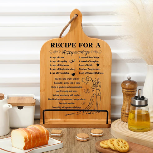 Wedding Gift for Couple: Bamboo Cookbook Stand, Recipe Book Holder, Happy Anniversary Gift for Her, Bridal Shower Gift