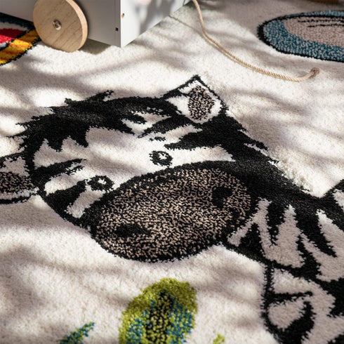Size:2'8" 4'11" Paco Home Nursery Rug for Kids - Jungle Animals Giraffe Lion Monkey in Beige, x