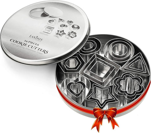 24 Piece Mini Cookie Cutter Set - Assorted Shapes, Premium Stainless Steel Mini Biscuit Cutters