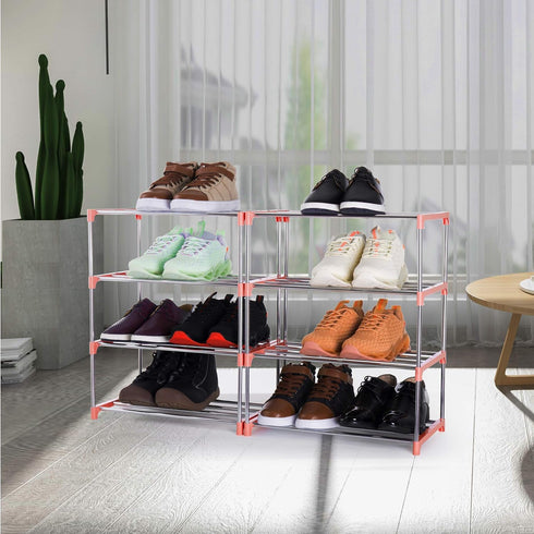 4-Tier Stackable Small Shoe Rack, Lightweight Storage Organizer for Entryway, Hallway & Closet (Pink)