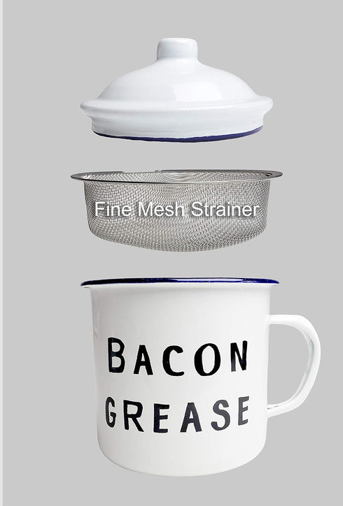 Golden Hills Mercantile Bacon Grease Saver with Strainer - Vintage Enamelware Design, 4 inch x 4 inch (Black)