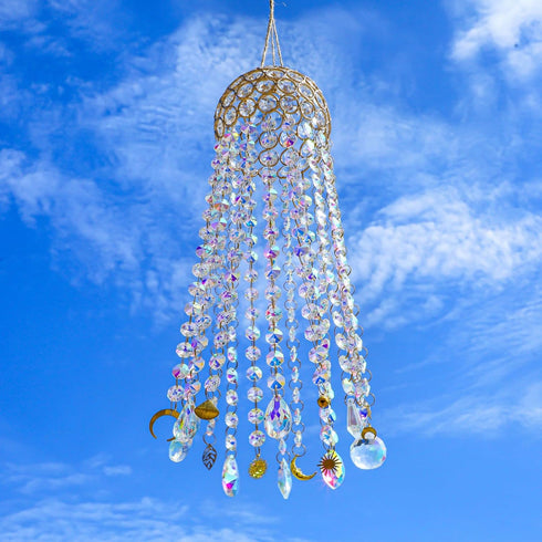 16.7" Chandelier Wind Chimes Crystal Suncatcher Window Hanging Sun Catchers AB Color Crystal Prism Rainbow Maker