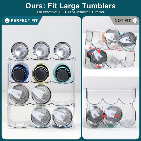 LANDNEOO Stackable Water Bottle Organizer - Clear Holder for Stanley & Others' Large Tumblers, 4 Tier Holds 12