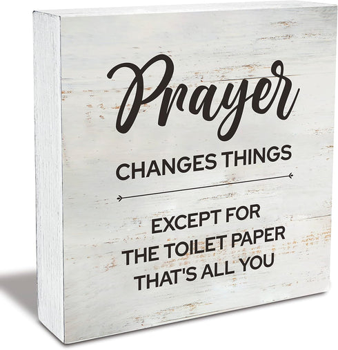 MAVOTEN Bathroom Quote Prayer Changes Things Toilet Paper Wood Box Sign Rusitc Farmhouse