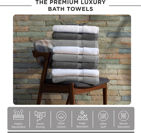 600 100% Set 4, 4 Pack 4 GSM Cotton Bath Towels, White, of Highly Absorbent, Plush, Soft, Quick Dry, Pieces Combed