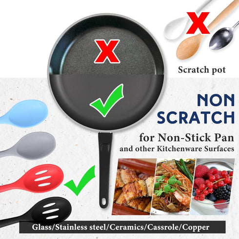 Boao 4 Pcs Silicone Cooking Spoons Set, Nonstick Mixing Spoons, Slotted Spoons, Large Heat Resistant Spoons for Kitchen