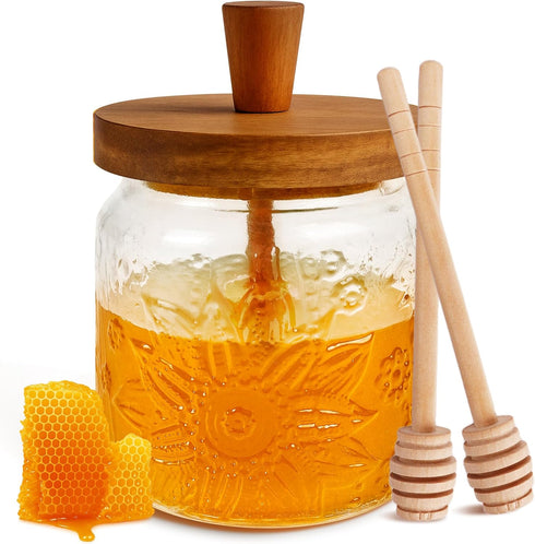 Loscarol Honey Jar with Dipper and Lid - Bohemian Vintage Glass Honey