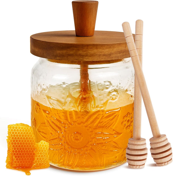 Loscarol Honey Jar with Dipper and Lid - Bohemian Vintage Glass Honey