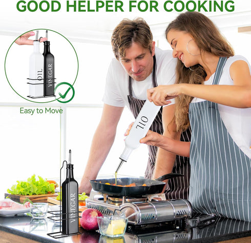Set 17oz/500ml, Vakoo Oil and Vinegar Dispenser - Extra Thick Glass, Leak-Proof, Olive Oil Dispenser Bottle for Kitchen