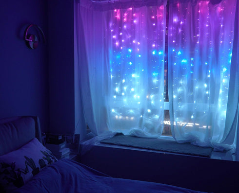Ariswill Frozen Curtain Lights Pink Purple Blue Ombre Fairy Light with Remote Ombre Rainbow LED String Curtain Lights