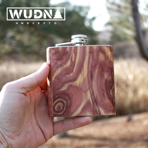 WUDN 6 oz. Wooden Hip Flask Stainless Steel Body Real Aromatic Cedar