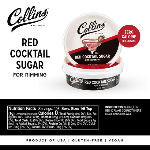Rimming 7oz Collins Red Cocktail Sugar, Enhance Daiquiris, Cosmopolitans, Margaritas, Cocktail Drinks, Glass Sugar