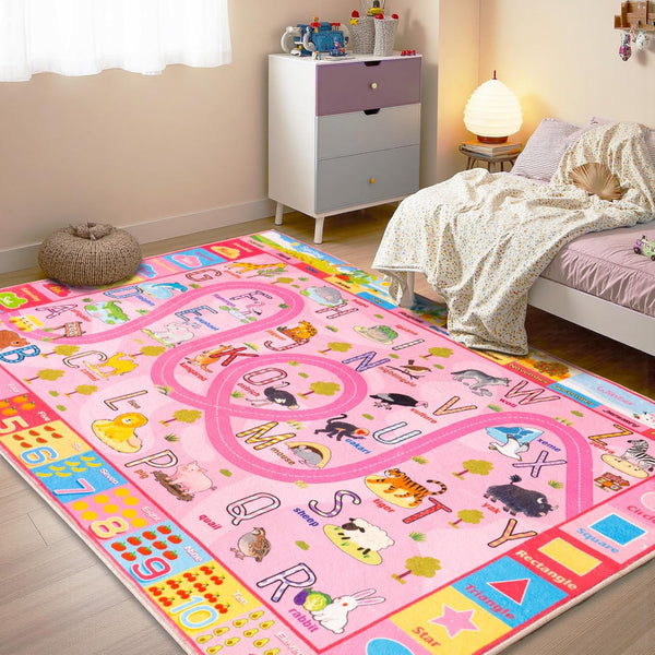 Ultra-Soft Kids Rug 4x5, Washable Non-Slip Toddler Play Mat, Educational Learning Carpet
