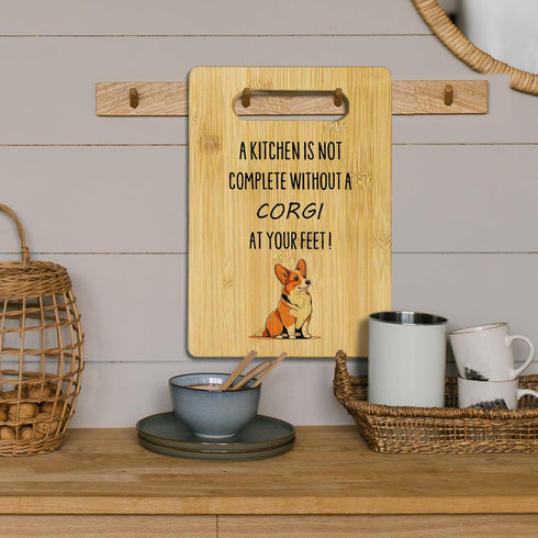 Corgi Gifts for Corgi Lovers Women, Corgi Cutting Board, Corgi Kitchen Decor, a Kitchen is not Complete without a Corgi at Your Feet Bamboo Cutting Board for Kitchen