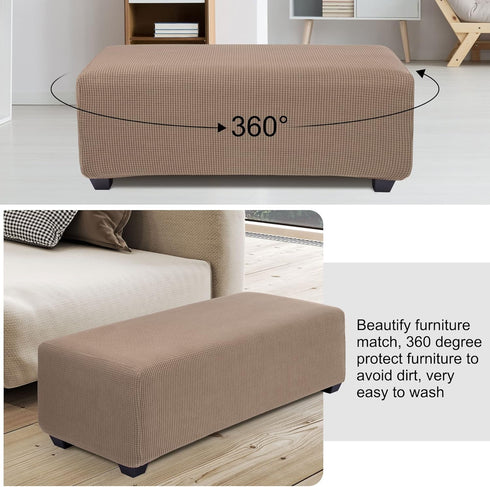 PiccoCasa High Stretch Ottoman Cover with Elastic Bottom, Soft Slipcover Jacquard Fabric Small Checks Rectangle Storage