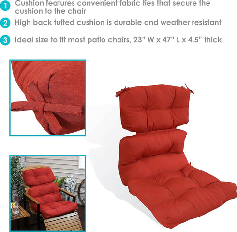 23 Inches 47 Inches 300 Sunnydaze Tufted High Back Chair Cushion - Wide x Long - D Olefin Fabric with Polyester Fill