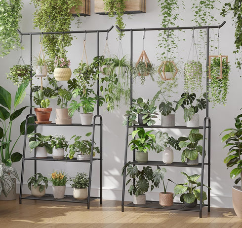 kiplant Tall Metal Plant Stand - Tiered Hanging Shelf for Indoor & Outdoor Use