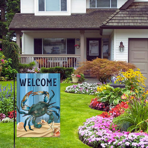 WHPCT Crab Garden Flag, Welcome to Undersea World Vertical Double Side 12x18 Inch Holiday Decor