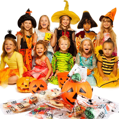 100 Pieces Halloween Treat Bags, Clear Self-adhesive Candy Bags for Party Favors, Set 1