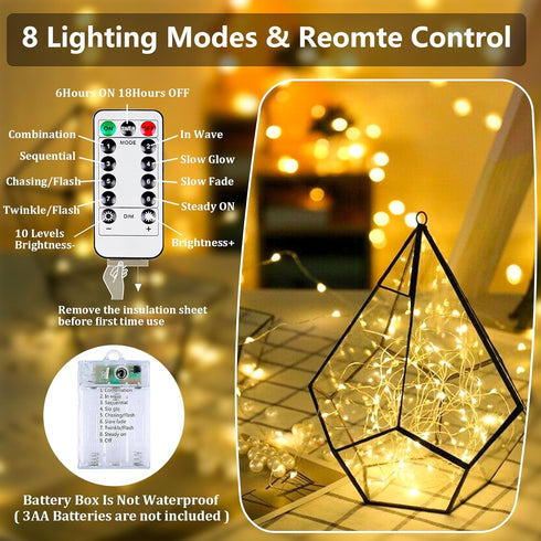 4-Pack 8 16 50 Fairy Lights Battery Operated with Remote & Timer & Modes, Waterproof FT LED String Lights Outdoor