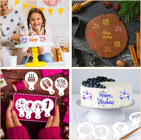 36pcs Cookie Stencils, Reusable Decorating Templates for Happy Birthday Cake and Cookie Baking Art Craft.