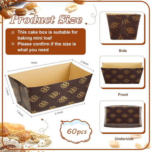 Tessco 60 Pieces Mini Disposable Paper Loaf Pans for Quick Bread, Microwave Oven Freezer Safe