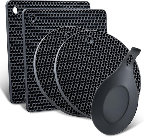 Multi-Purpose Silicone Trivet, Flexible Heat Resistant Pot Holders, Square and Round Mats for Hot Pots and Pans,