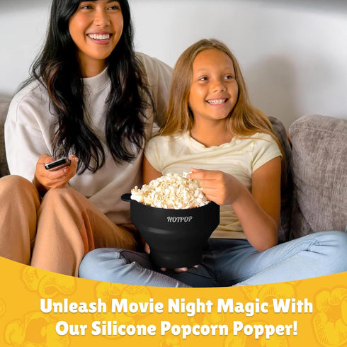 Popco Silicone Popcorn Maker, Microwave Popcorn Popper with Handles, Collapsible Bowl, 15-Cup Capacity (Black)