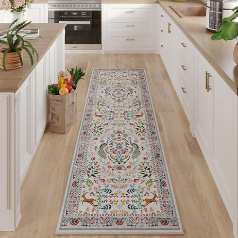 2'6''x8' Rugcomf Runner Rug Washable Kitchen Runner Runner Rug for Entryway Indoor Floral Non-Slip Soft Carpet Runner