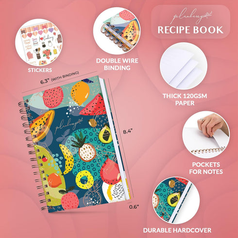 PLANBERRY Recipe Book – Blank Hardcover Cookbook to Write In Your Own Recipes – Empty Cook Book Journal to Fill In – Blank Family Recipe Notebook – 60 Recipes, 6.3”x8.4” (Fresh Multifruit) by PLANBERRY