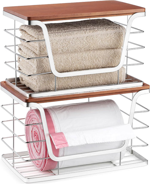 2 Pack 13/30/33 ALOCEO Stackable Storage Bins with Lids, Stainless Steel Extra Large Trash Bag Dispenser for Kitchen