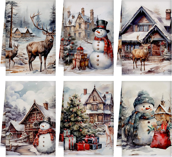 Bencailor 6 Pcs Winter Kitchen Towels 16 x 24 Inches Decorative Snowman